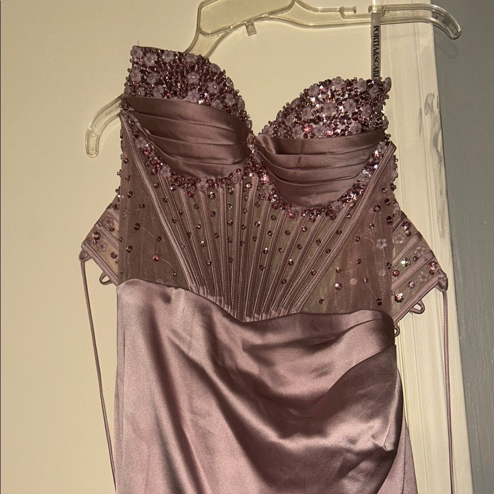 Elegant Mauve Beaded Evening Dress